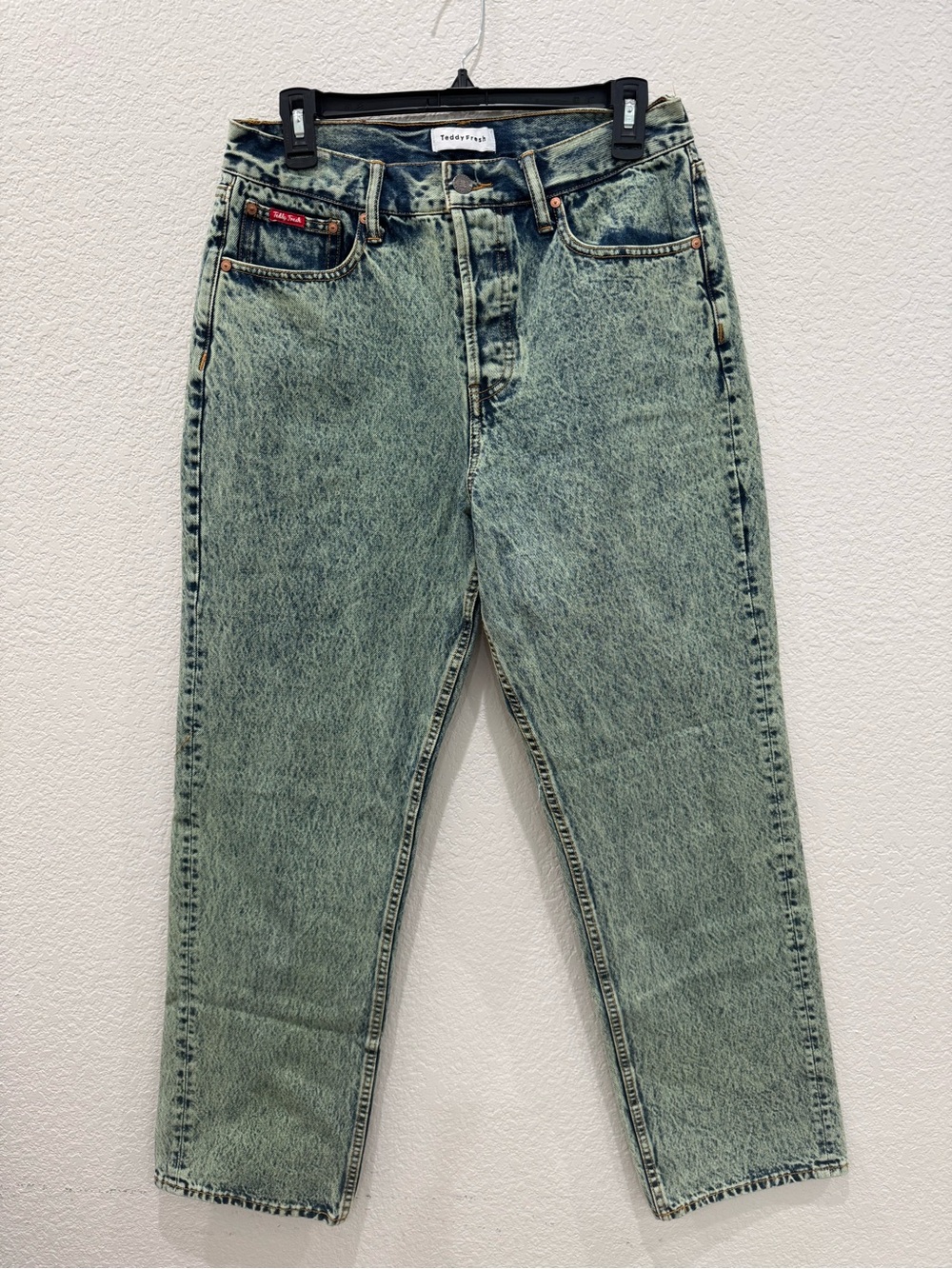 Teddy Fresh Acid Wash Button Fly Jeans Mens 30 Blue Denim Straight Leg 30x30